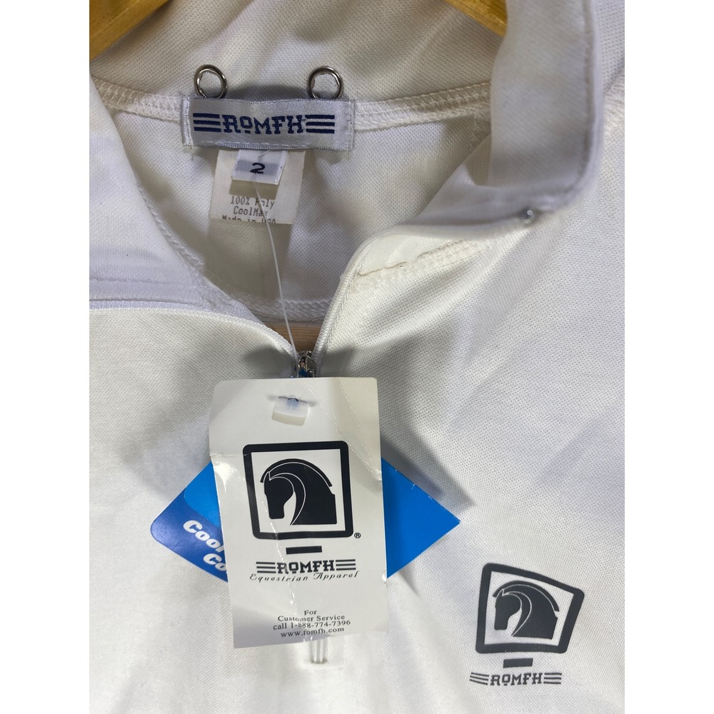 Romfh Equestrian Show Shirt Womens White CoolMax Short Sleeve Quarter Zip Size 2 - Picture 3 of 8